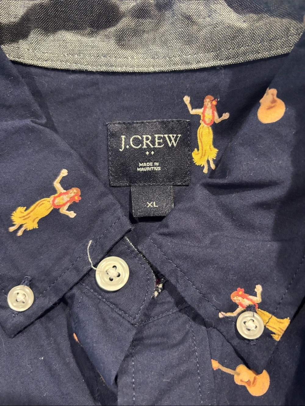 J. Crew Navy Short-Sleeve Button-Down Shirt with Yellow Motif